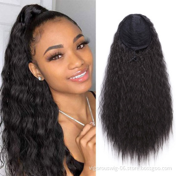 Vigorous Long Drawstring Ponytail Extension Synthetic 22" Kinky Straight Bun Ponytail Clip on Hair Extensions Ponytail for Women